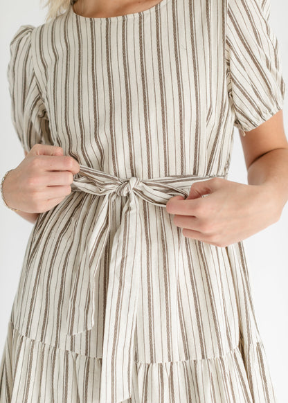 Tie Waist Striped Tiered Maxi Dress FF Dresses