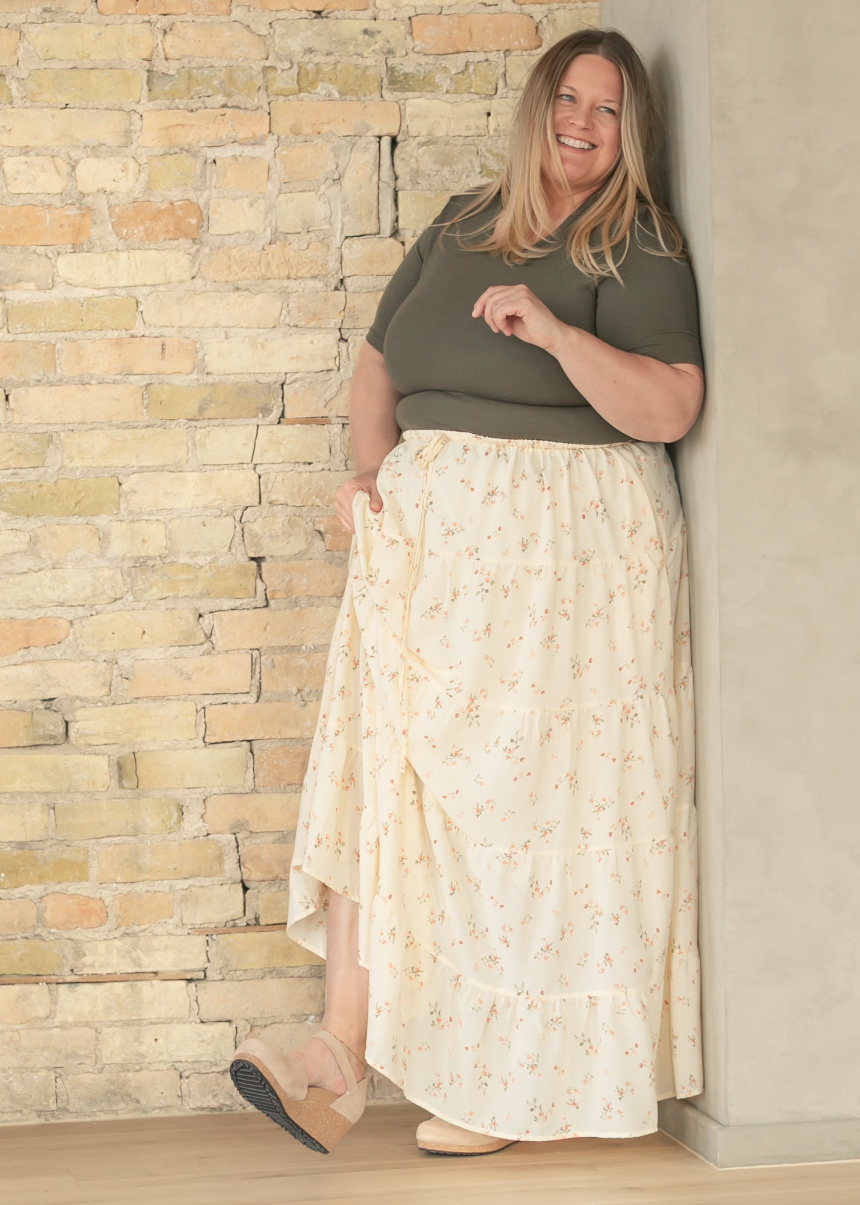 Tie Waist Tiered Floral Maxi Skirt FF Skirts 1XL