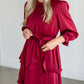 Tiered 3/4 Sleeve Satin Midi Dress FF Dresses