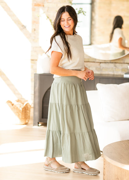 Tiered Button Up Olive Maxi Skirt FF Skirts