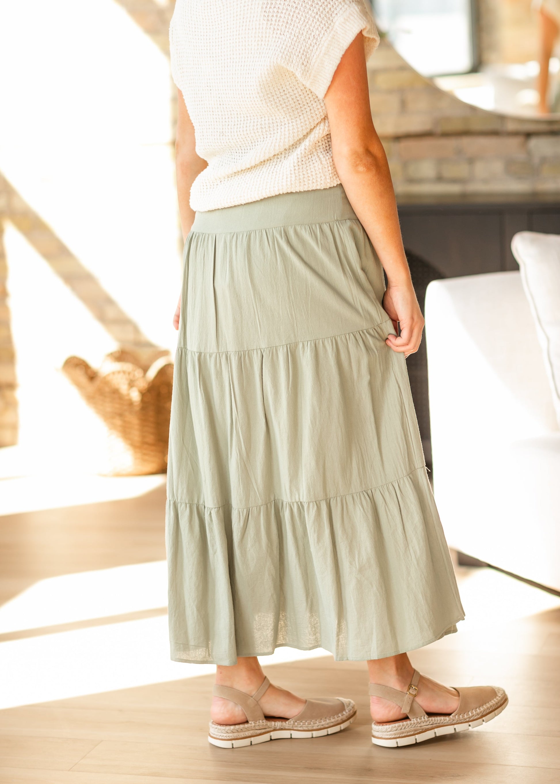 Tiered Button Up Olive Maxi Skirt FF Skirts