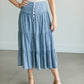 Tiered Chambray Blue Midi Skirt Skirts