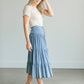 Tiered Chambray Blue Midi Skirt Skirts