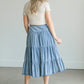 Tiered Chambray Blue Midi Skirt Skirts