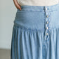 Tiered Chambray Blue Midi Skirt Skirts