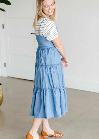 Tiered Denim Button Front Midi Dress - FINAL SALE Dresses