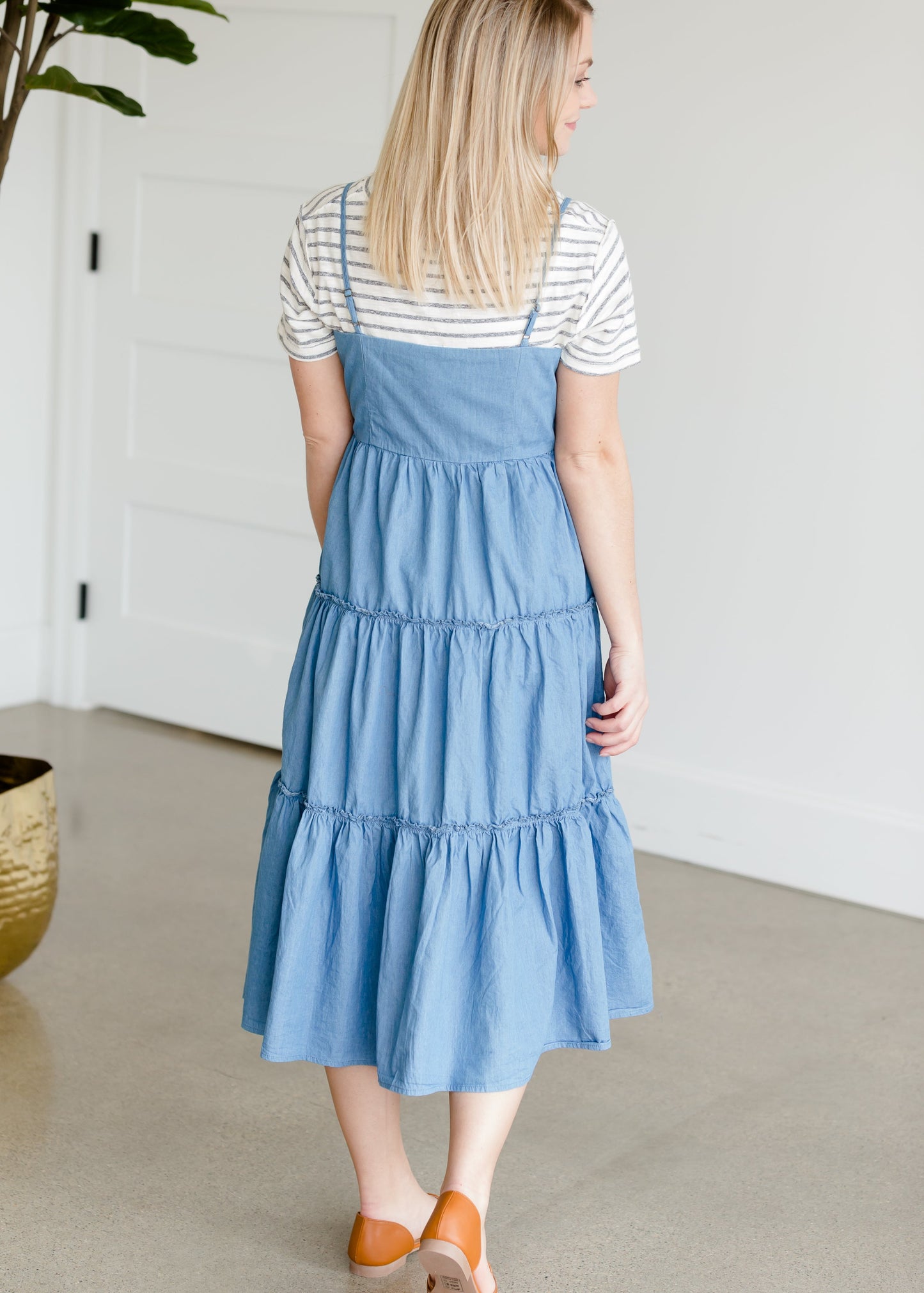 Tiered Denim Button Front Midi Dress - FINAL SALE Dresses