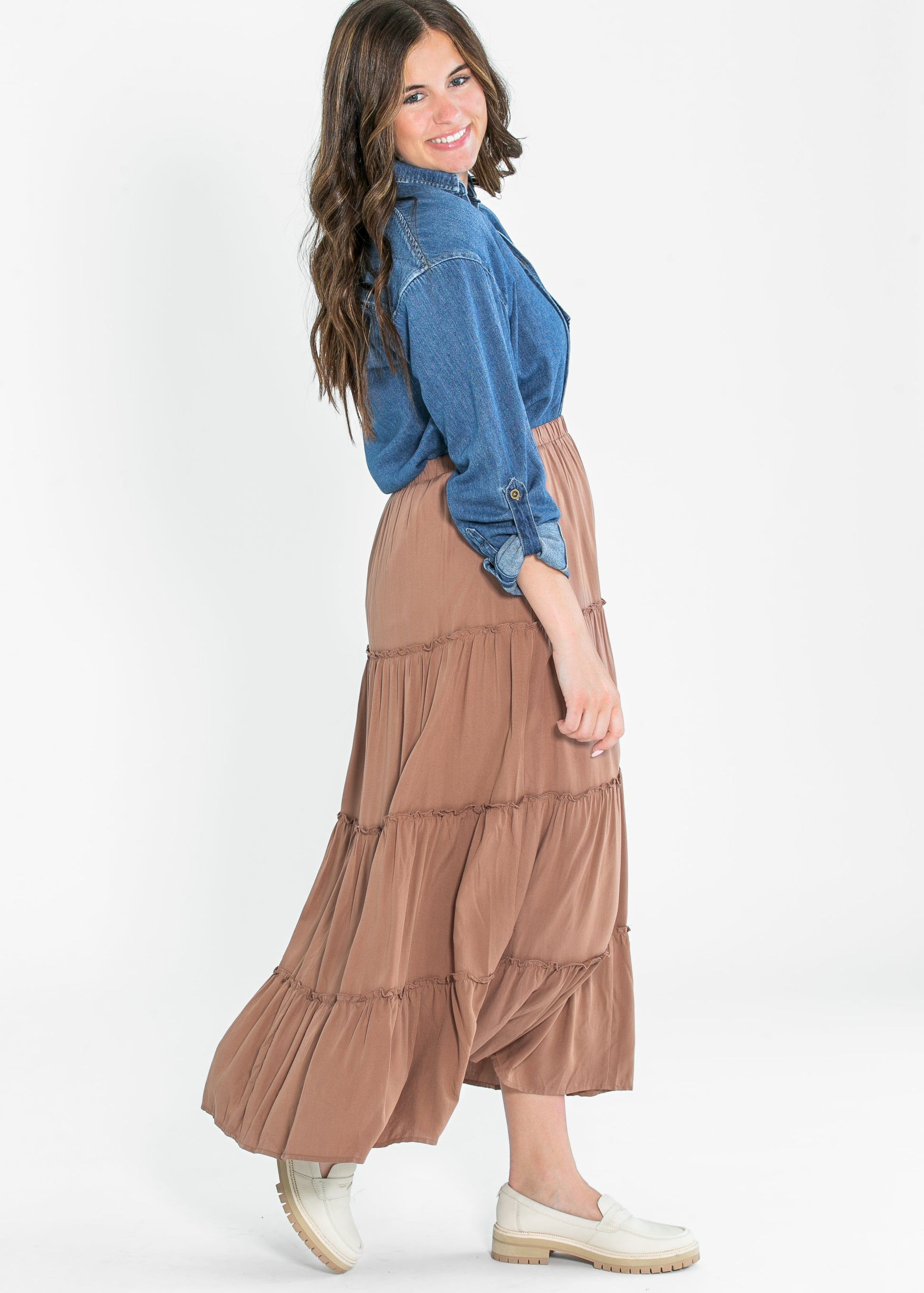 Tiered Elastic Waist Maxi Skirt FF Skirts