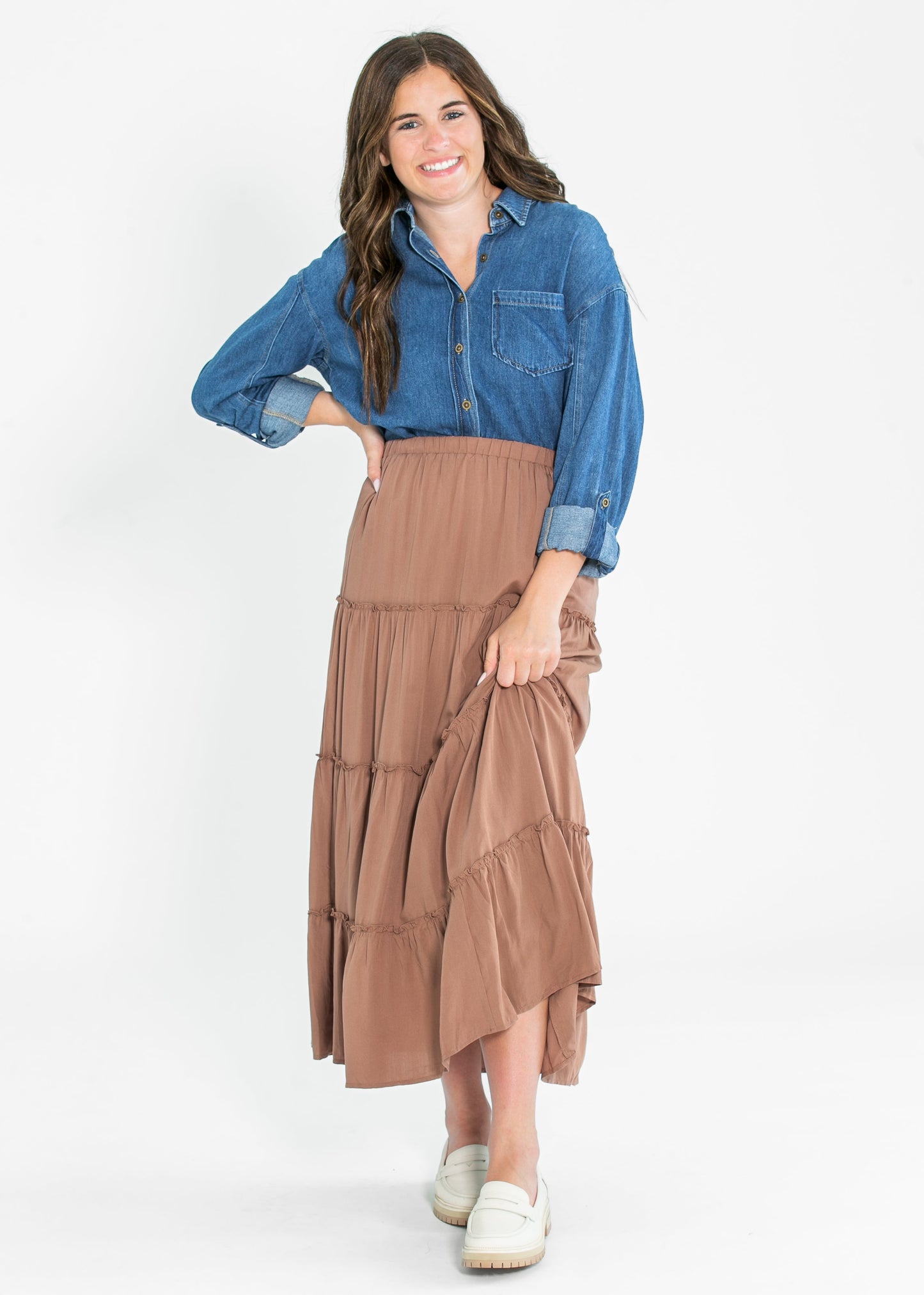 Tiered Elastic Waist Maxi Skirt FF Skirts