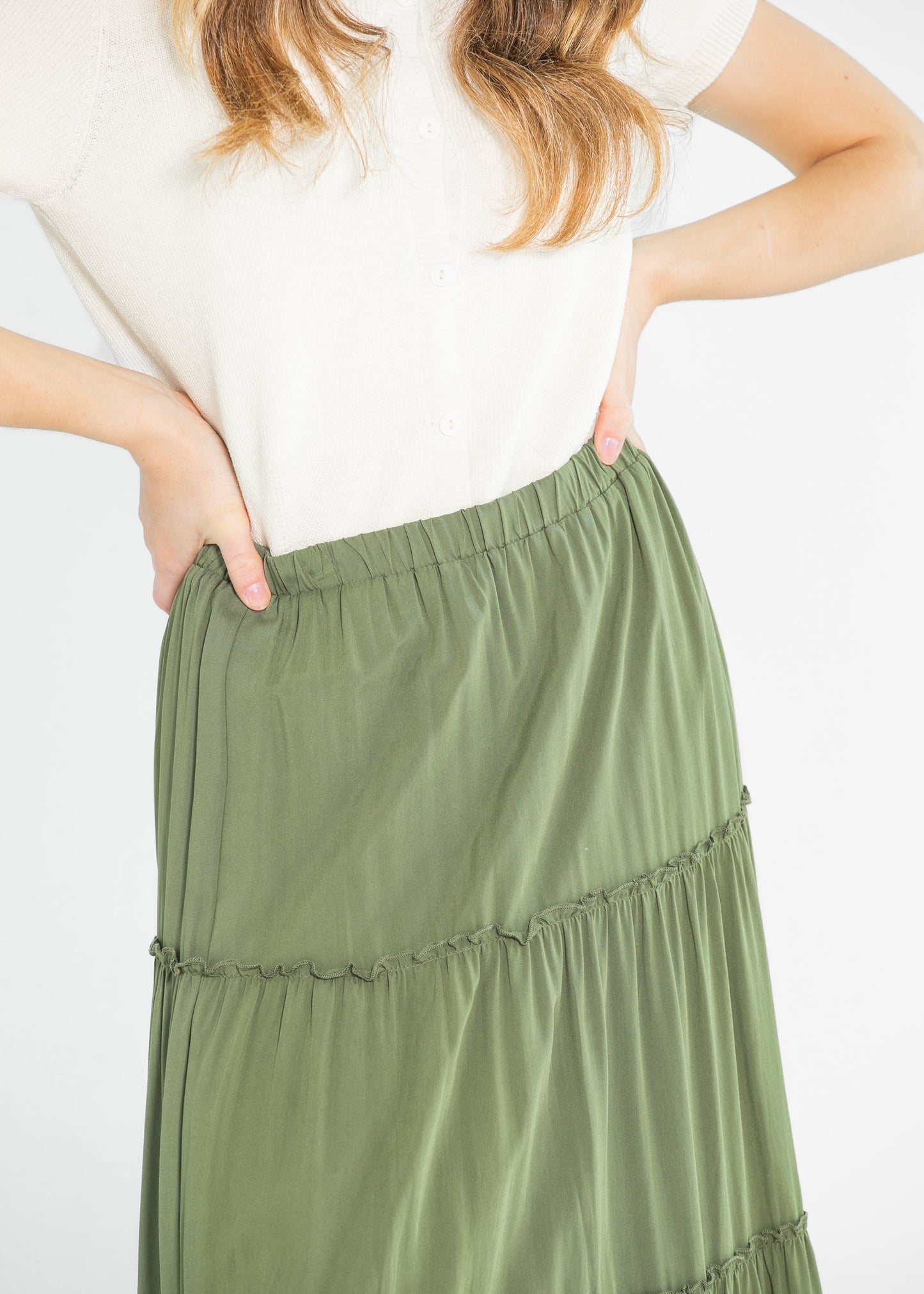 Tiered Elastic Waist Maxi Skirt FF Skirts