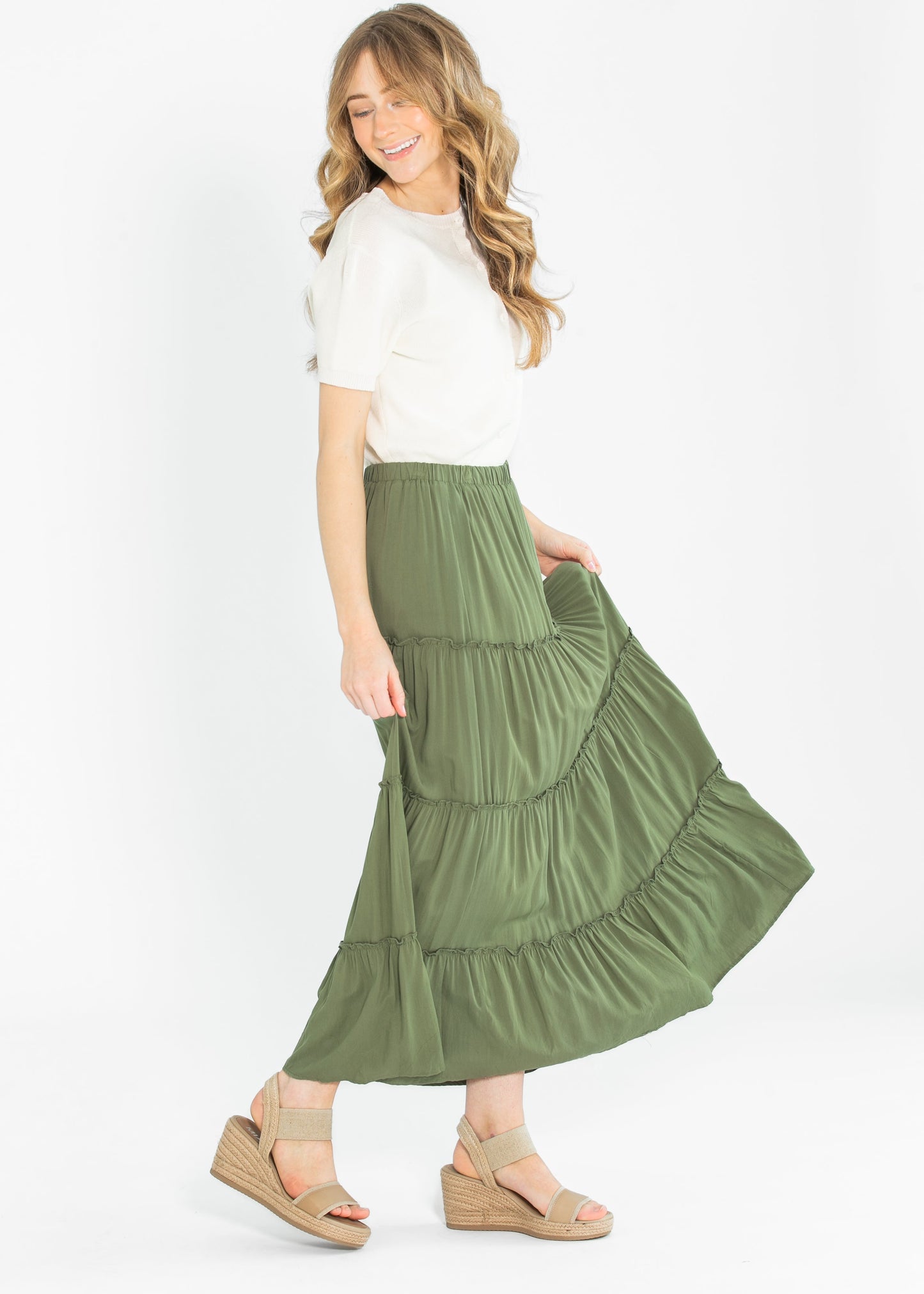 Tiered Elastic Waist Maxi Skirt FF Skirts