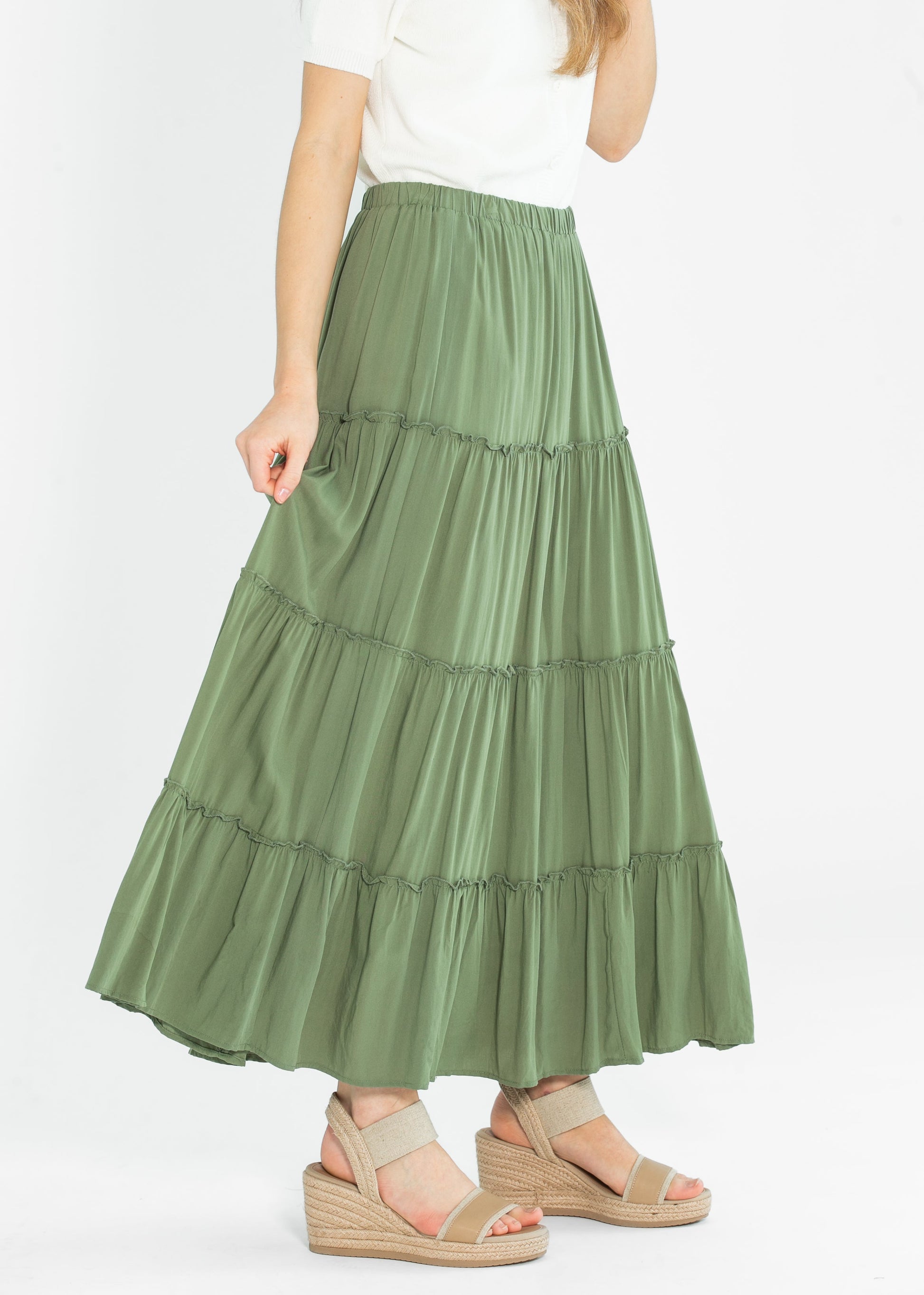 Tiered Elastic Waist Maxi Skirt FF Skirts