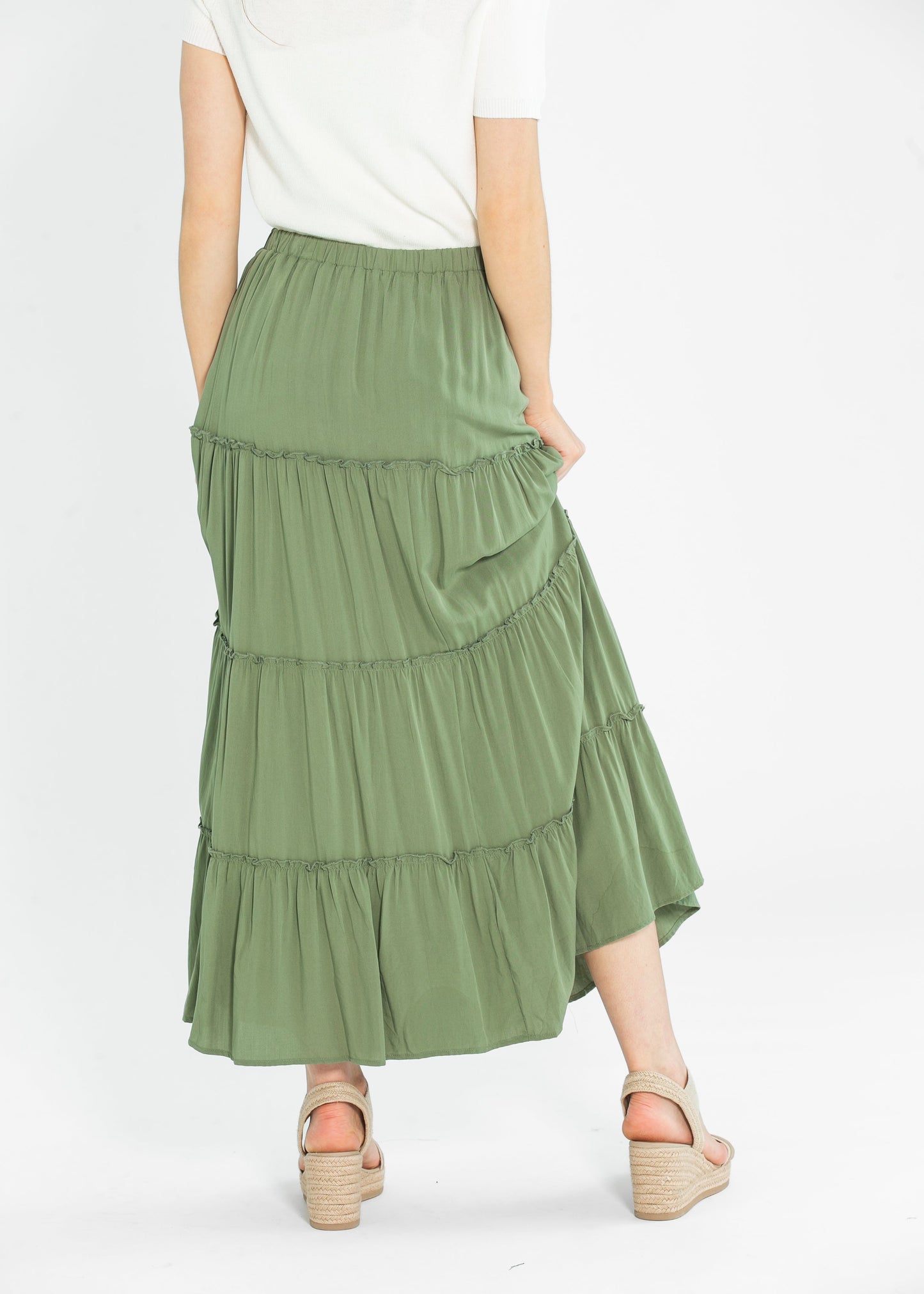 Tiered Elastic Waist Maxi Skirt FF Skirts
