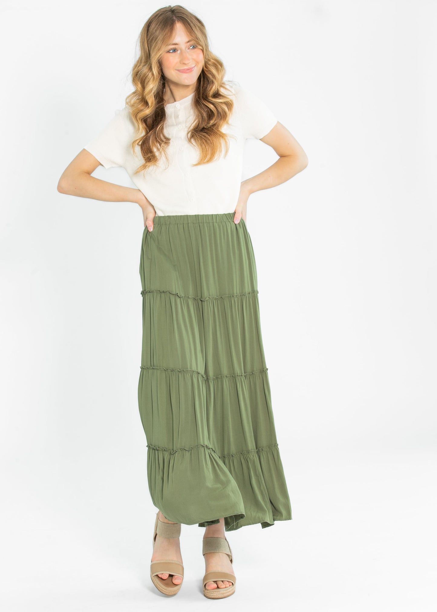 Tiered Elastic Waist Maxi Skirt FF Skirts
