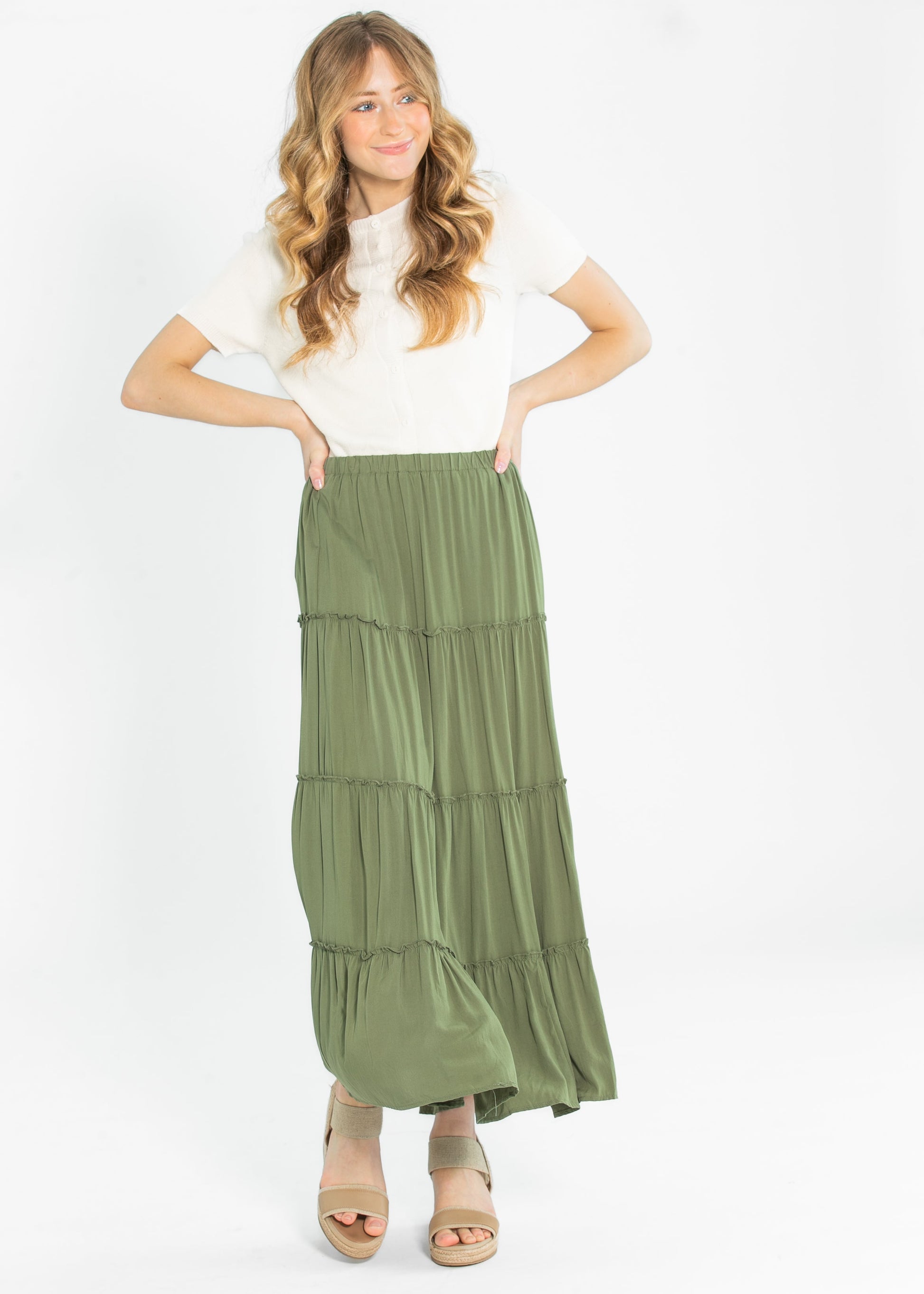 Tiered Elastic Waist Maxi Skirt FF Skirts
