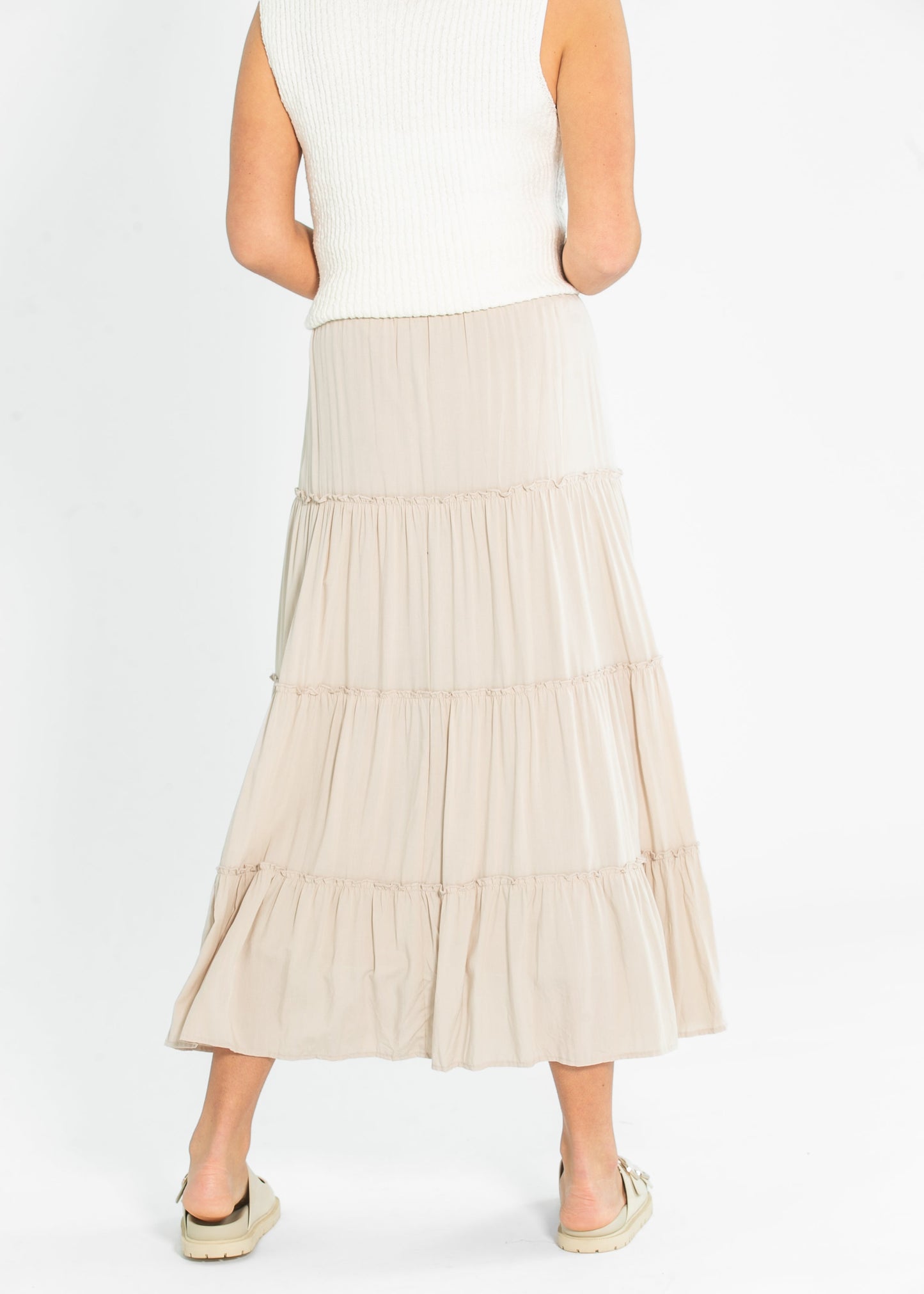 Tiered Elastic Waist Maxi Skirt FF Skirts