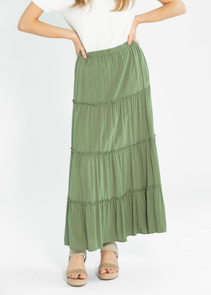 Tiered Elastic Waist Maxi Skirt FF Skirts Spruce / S
