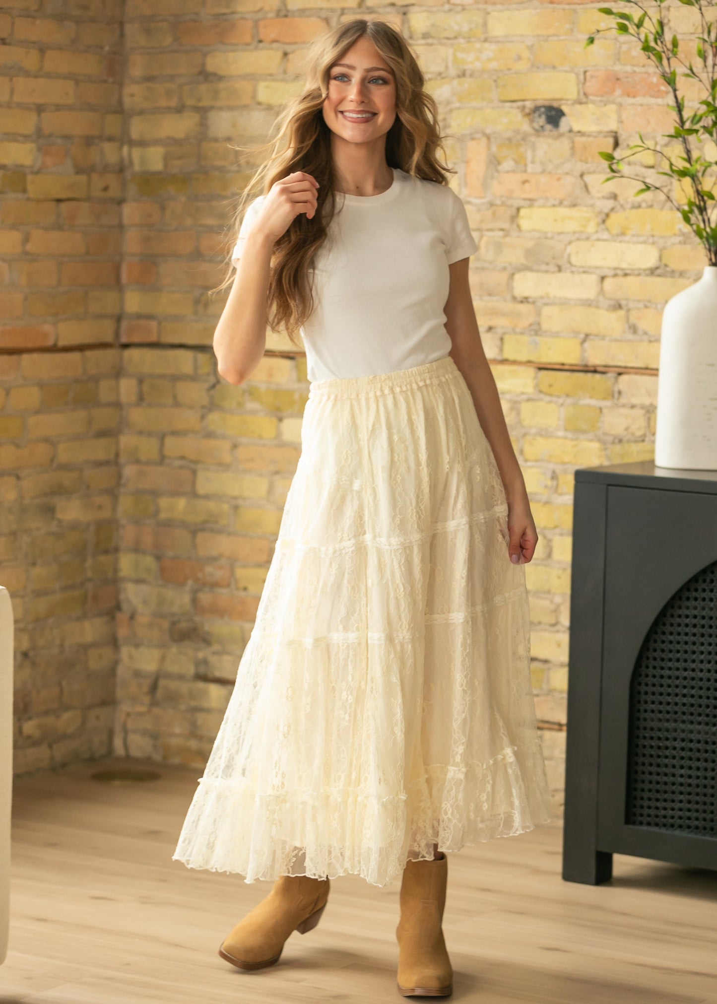 Tiered Lace Midi Skirt FF Skirts