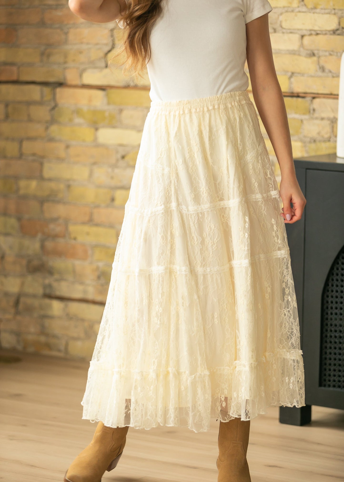 Tiered Lace Midi Skirt FF Skirts