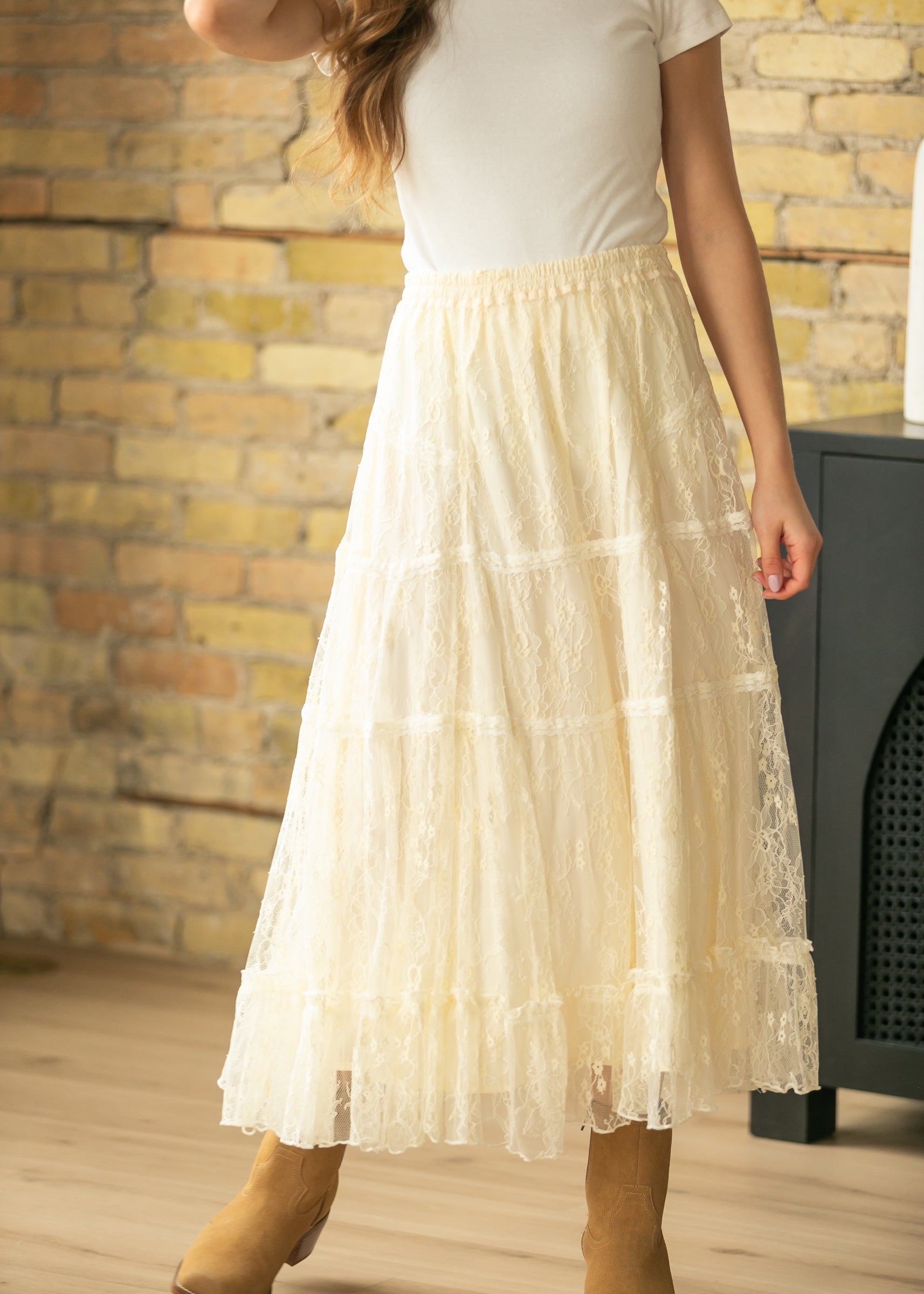 Tiered Lace Midi Skirt FF Skirts