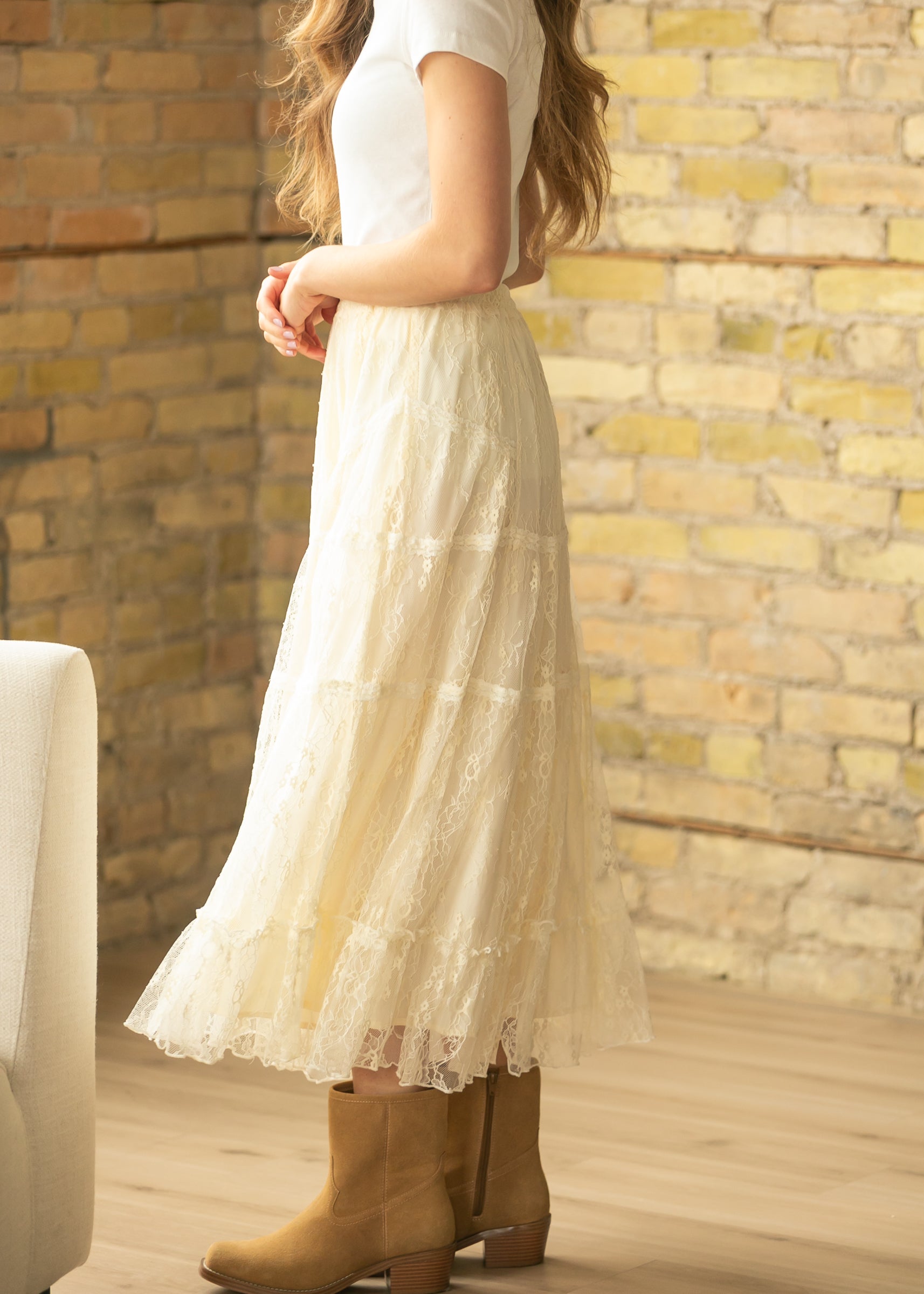 Tiered Lace Midi Skirt FF Skirts