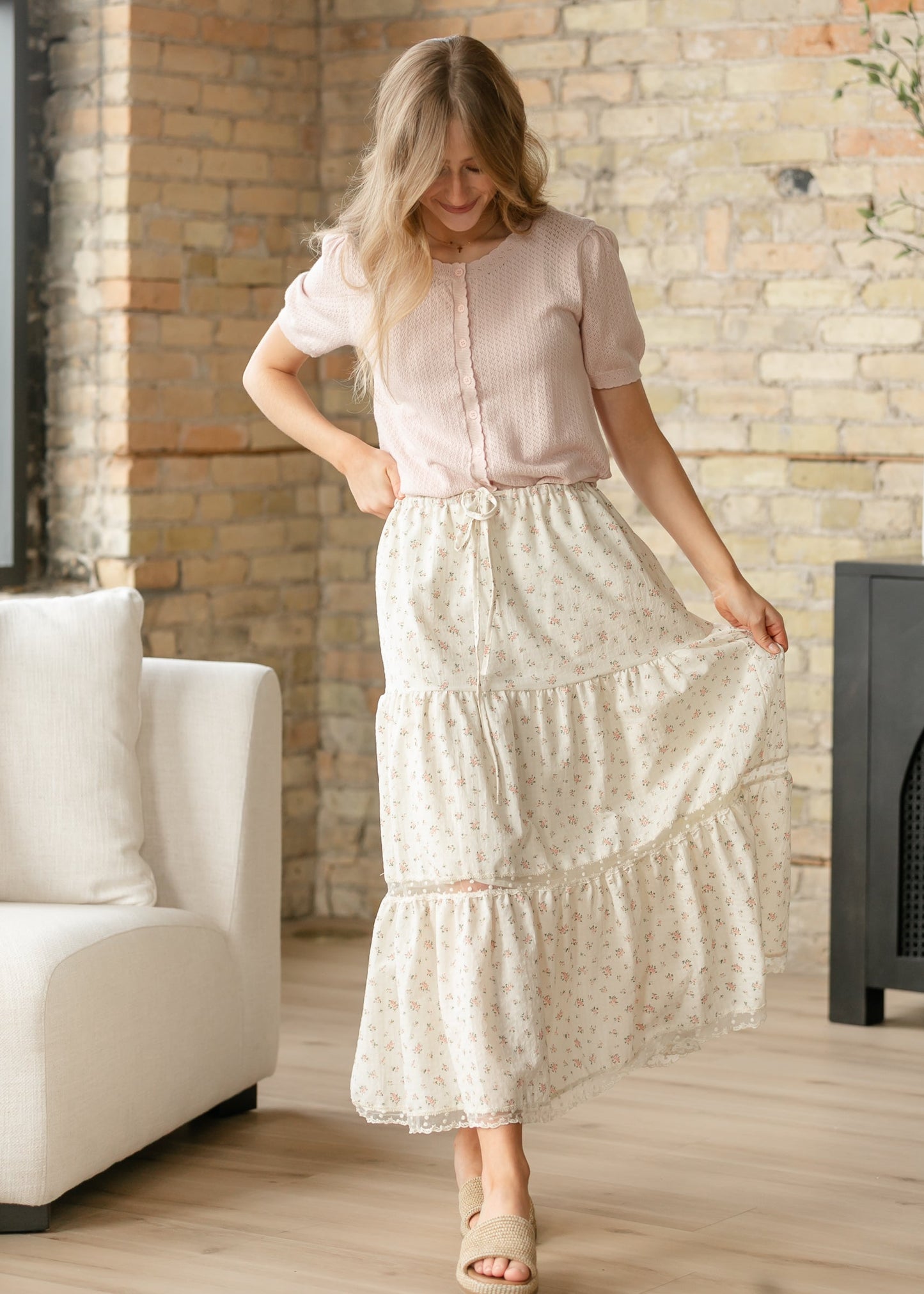 Tiered Lace Trim Maxi Skirt FF Skirts
