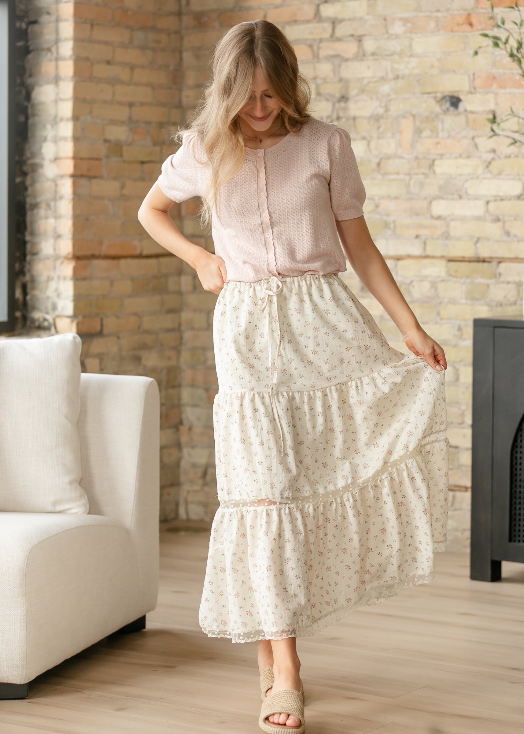 Tiered Lace Trim Maxi Skirt, Medium