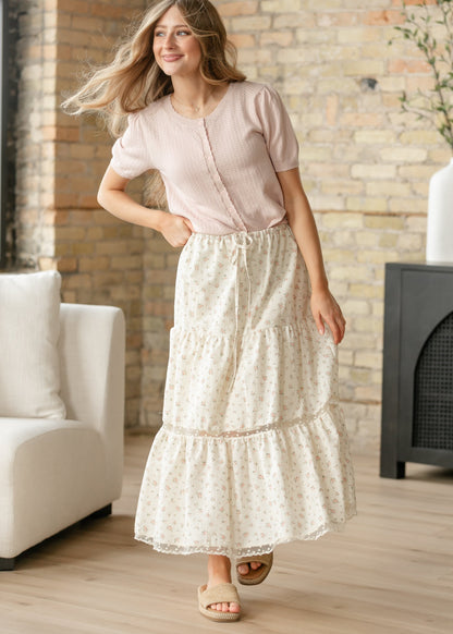 Tiered Lace Trim Maxi Skirt FF Skirts