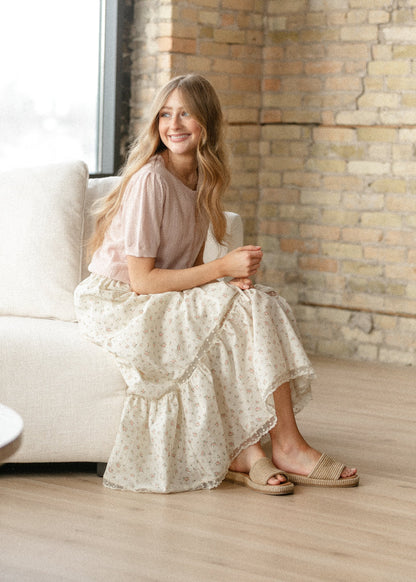 Tiered Lace Trim Maxi Skirt FF Skirts