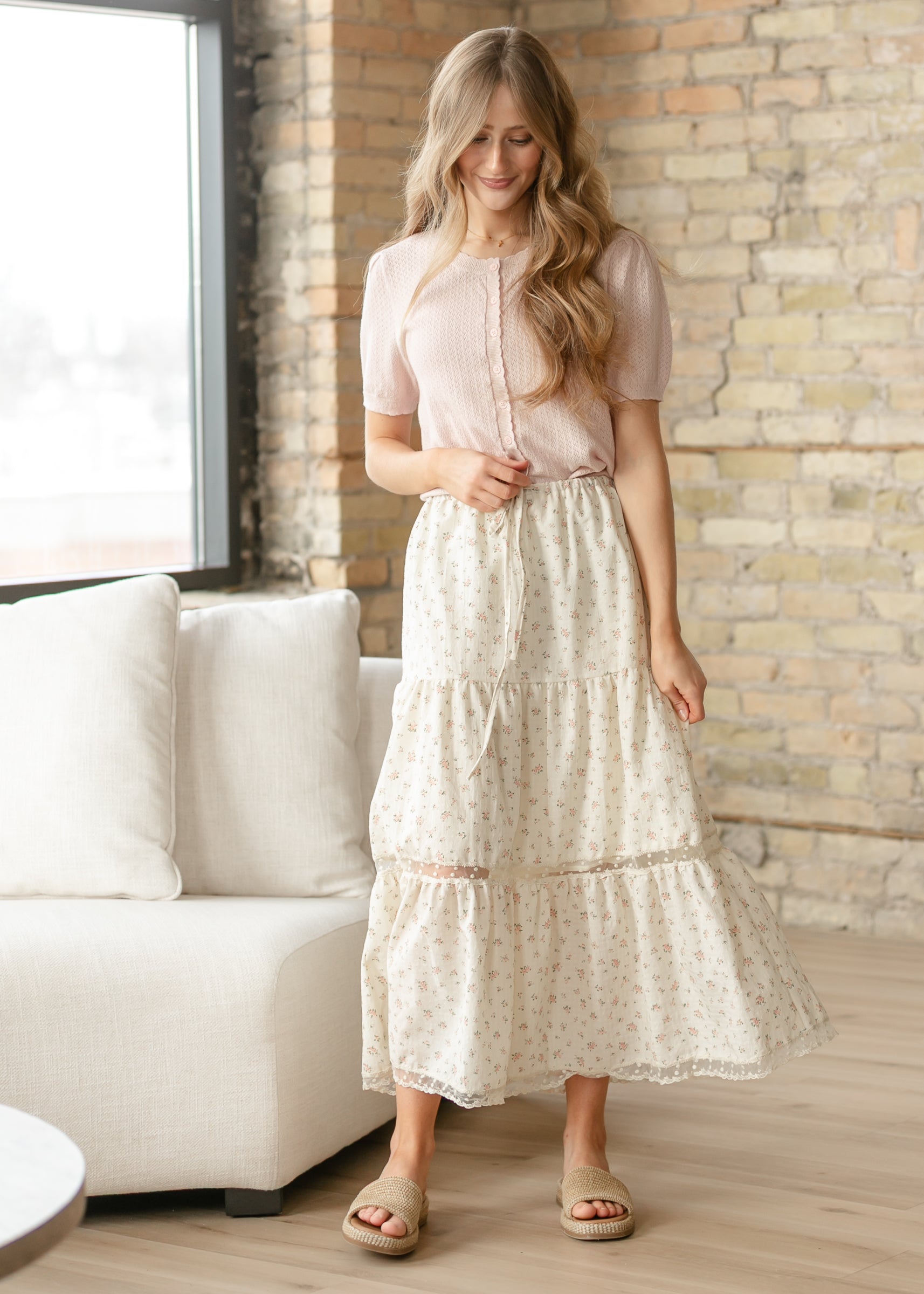 Tiered Lace Trim Maxi Skirt FF Skirts
