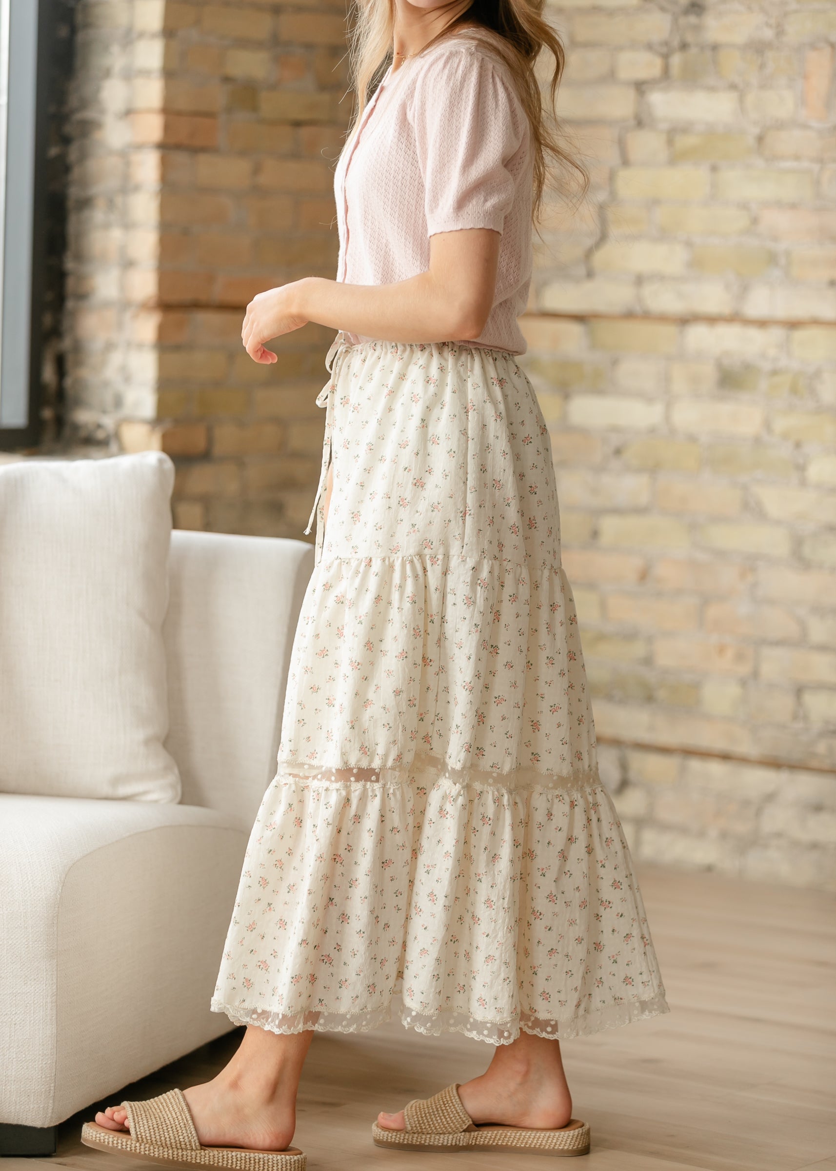 Tiered Lace Trim Maxi Skirt FF Skirts