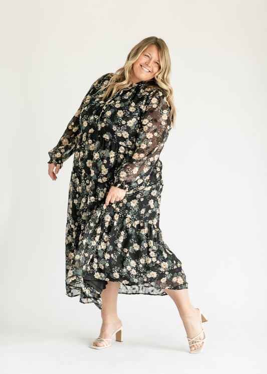Tiered Long Sleeve Floral Maxi Dress FF Dresses