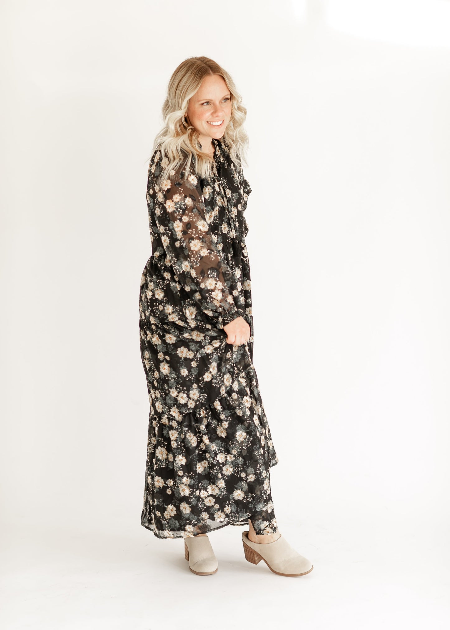 Tiered Long Sleeve Floral Maxi Dress FF Dresses