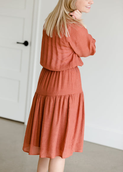 Tiered Luster 3/4 Sleeve Midi Dress - FINAL SALE Dresses