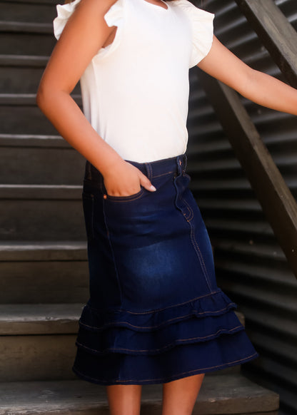 Tiered Ruffle Midi Skirt Skirts