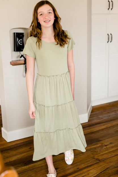 Tiered Sage Ruffle Midi Dress - FINAL SALE Dresses
