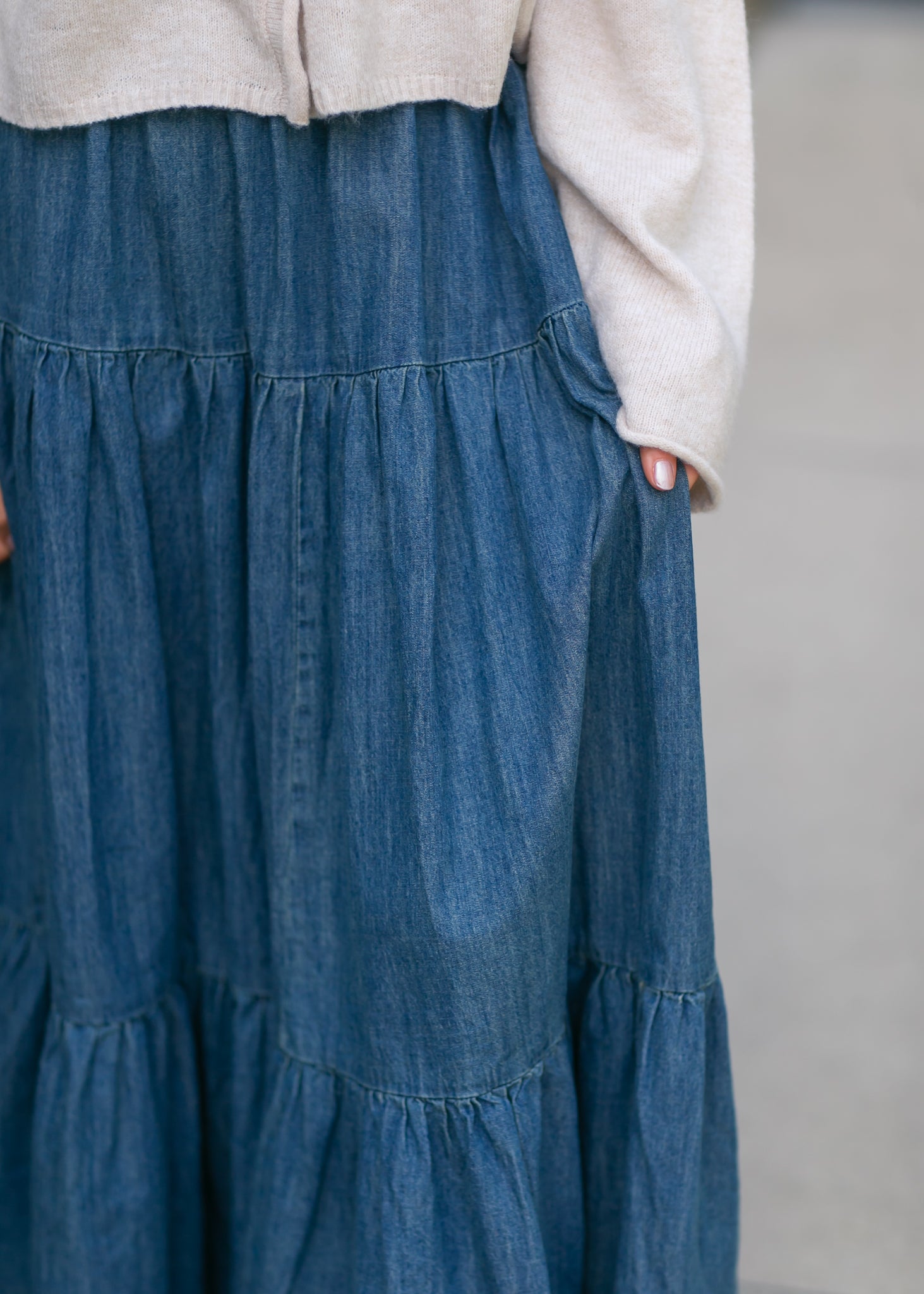 Tiered Stretch Waist Denim Skirt FF Skirts