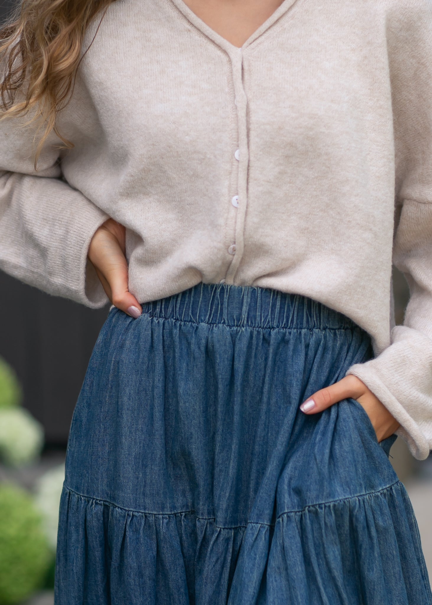 Tiered Stretch Waist Denim Skirt FF Skirts