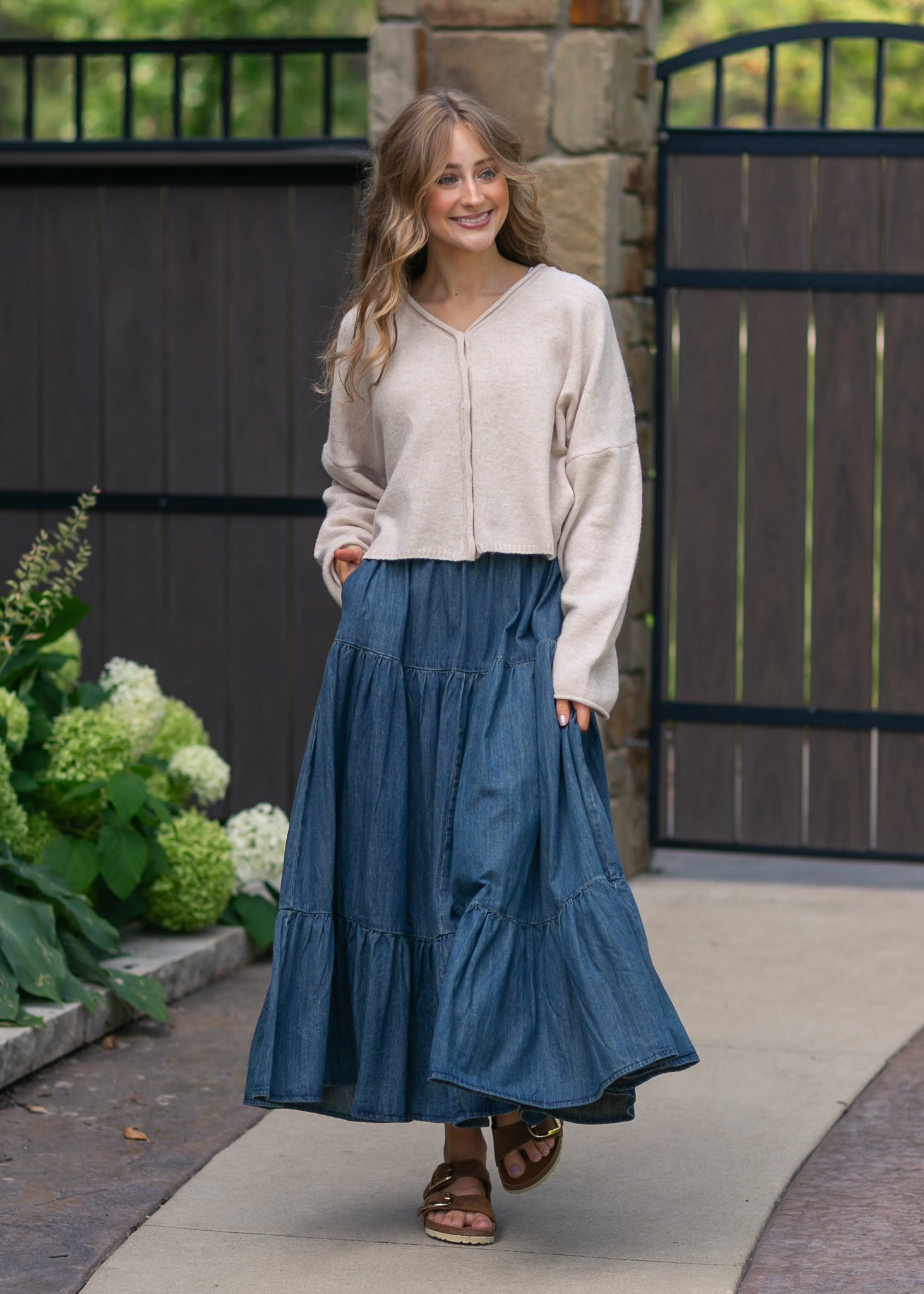Tiered Stretch Waist Denim Skirt FF Skirts
