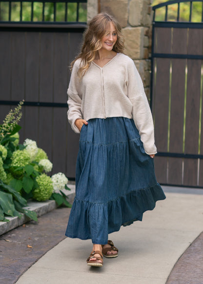 Tiered Stretch Waist Denim Skirt FF Skirts