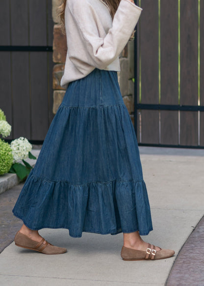Tiered Stretch Waist Denim Skirt FF Skirts