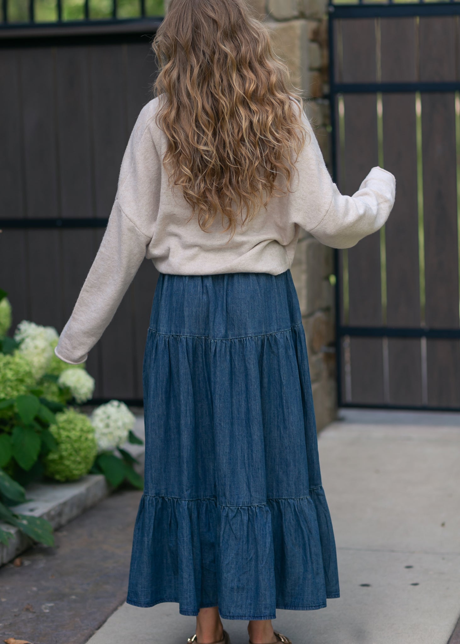 Tiered Stretch Waist Denim Skirt FF Skirts