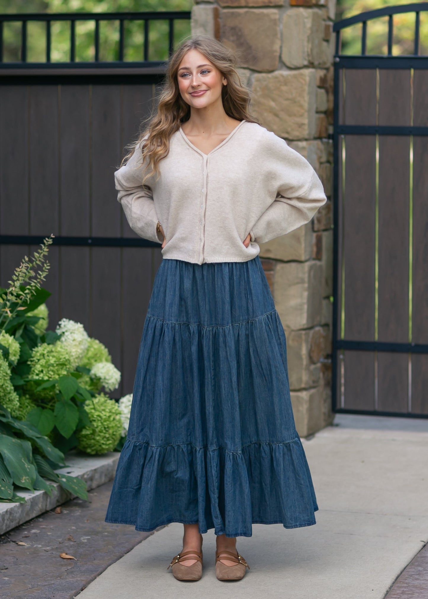 Tiered Stretch Waist Denim Skirt FF Skirts