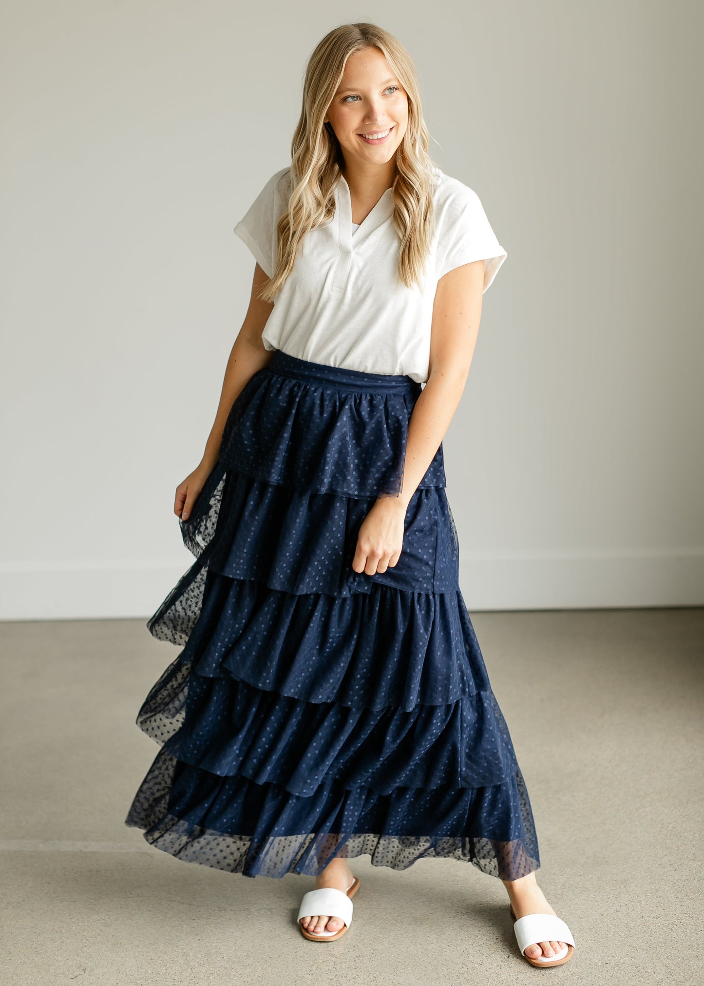 Tiered Tulle Maxi Skirt FF Skirts Navy / S