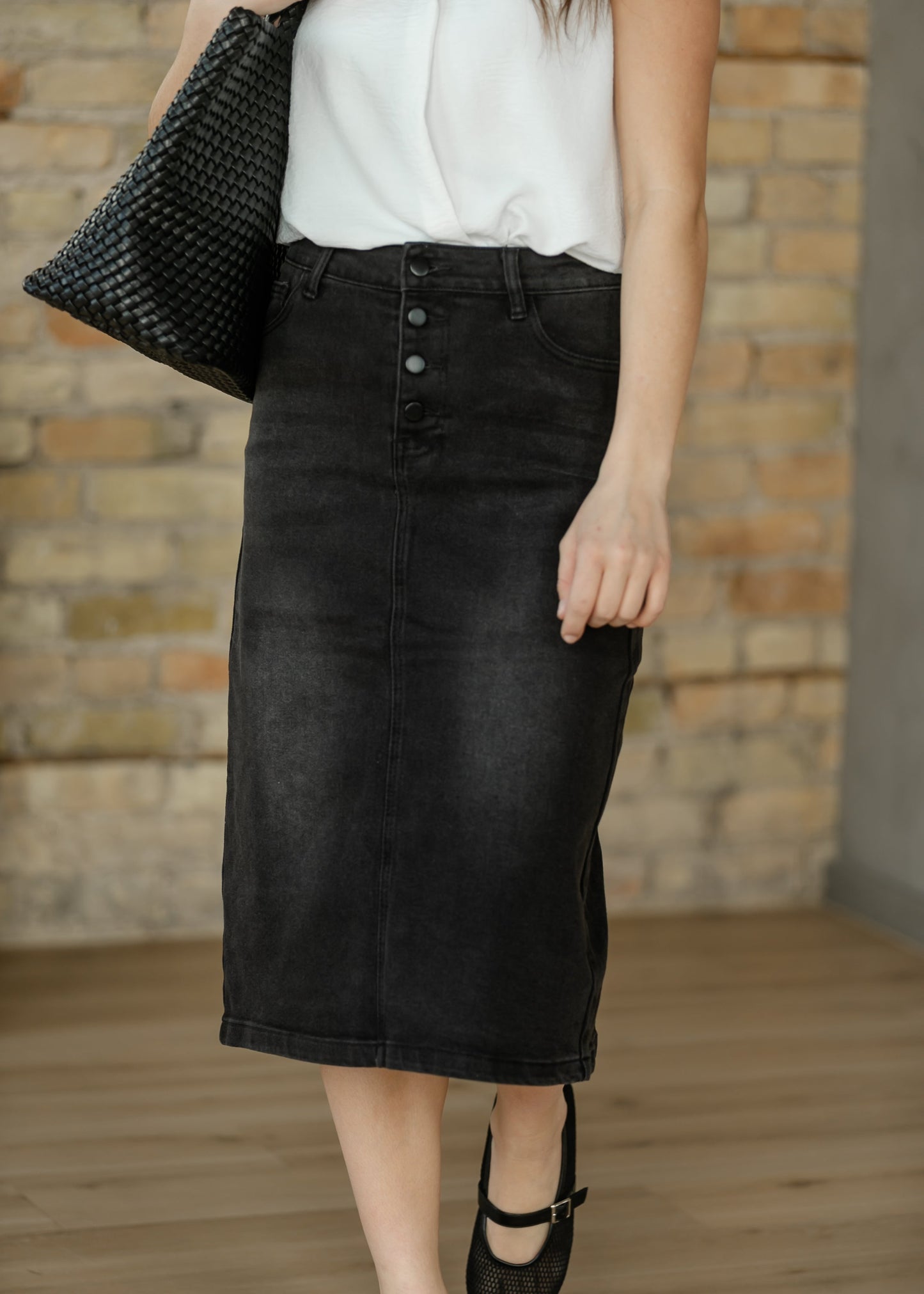 Tiffany Black Denim Midi Skirt IC Skirts