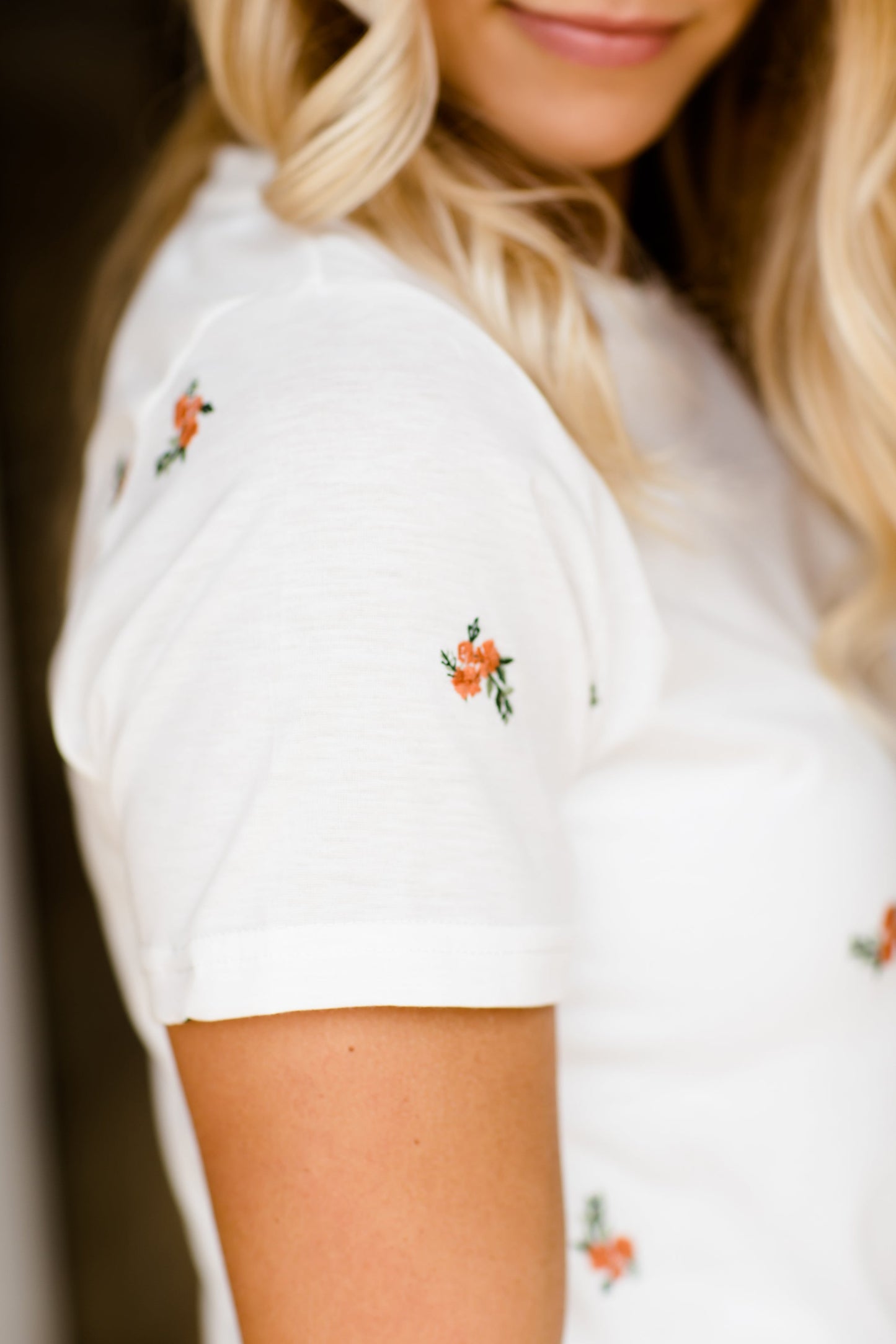 Tiny Floral Embroidered Top Tops