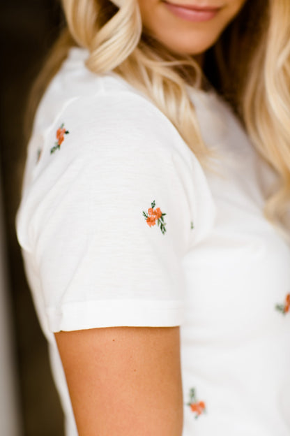 Tiny Floral Embroidered Top Tops