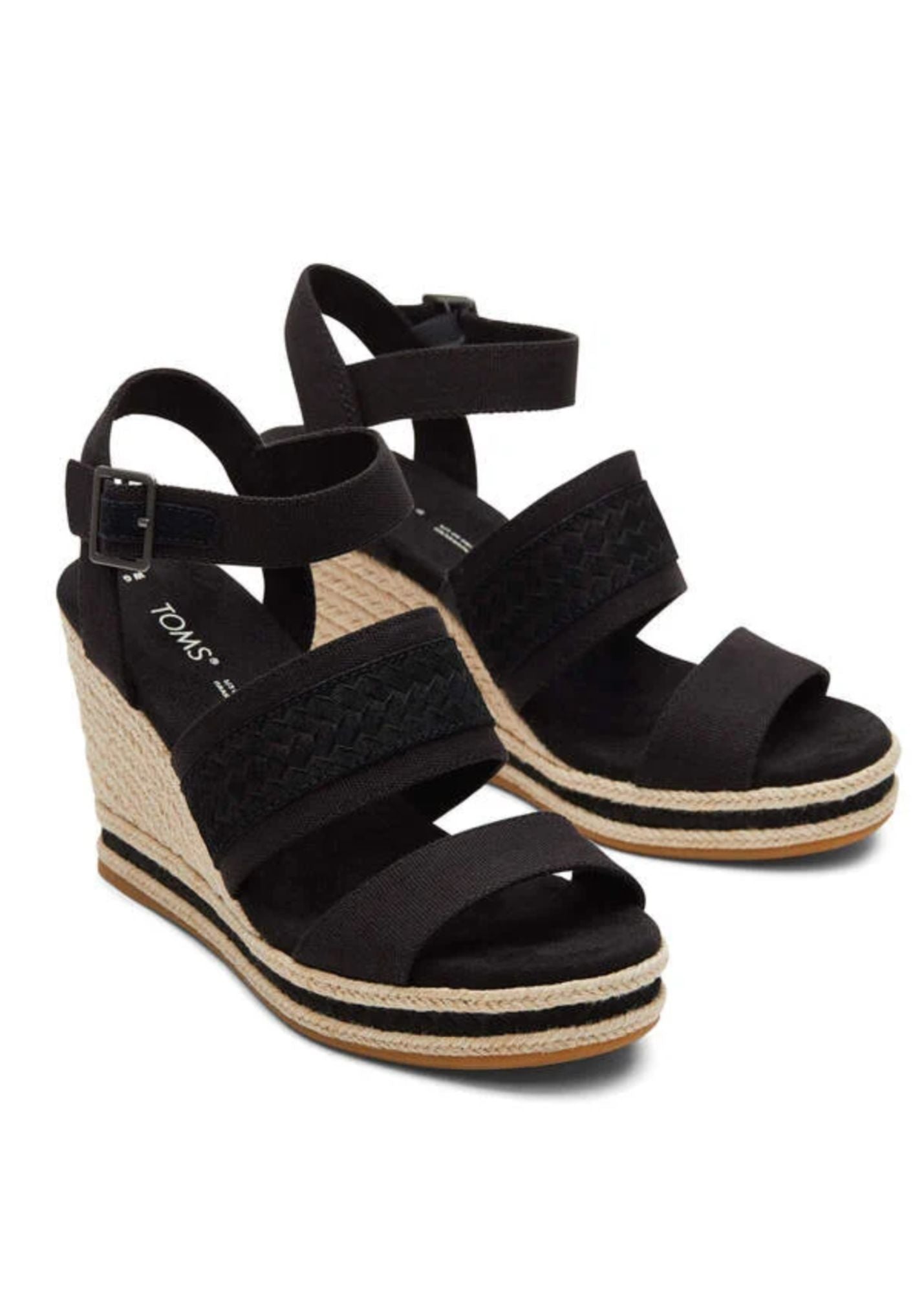 TOMS® Madelyn Black Canvas Wedge Sandal Shoes