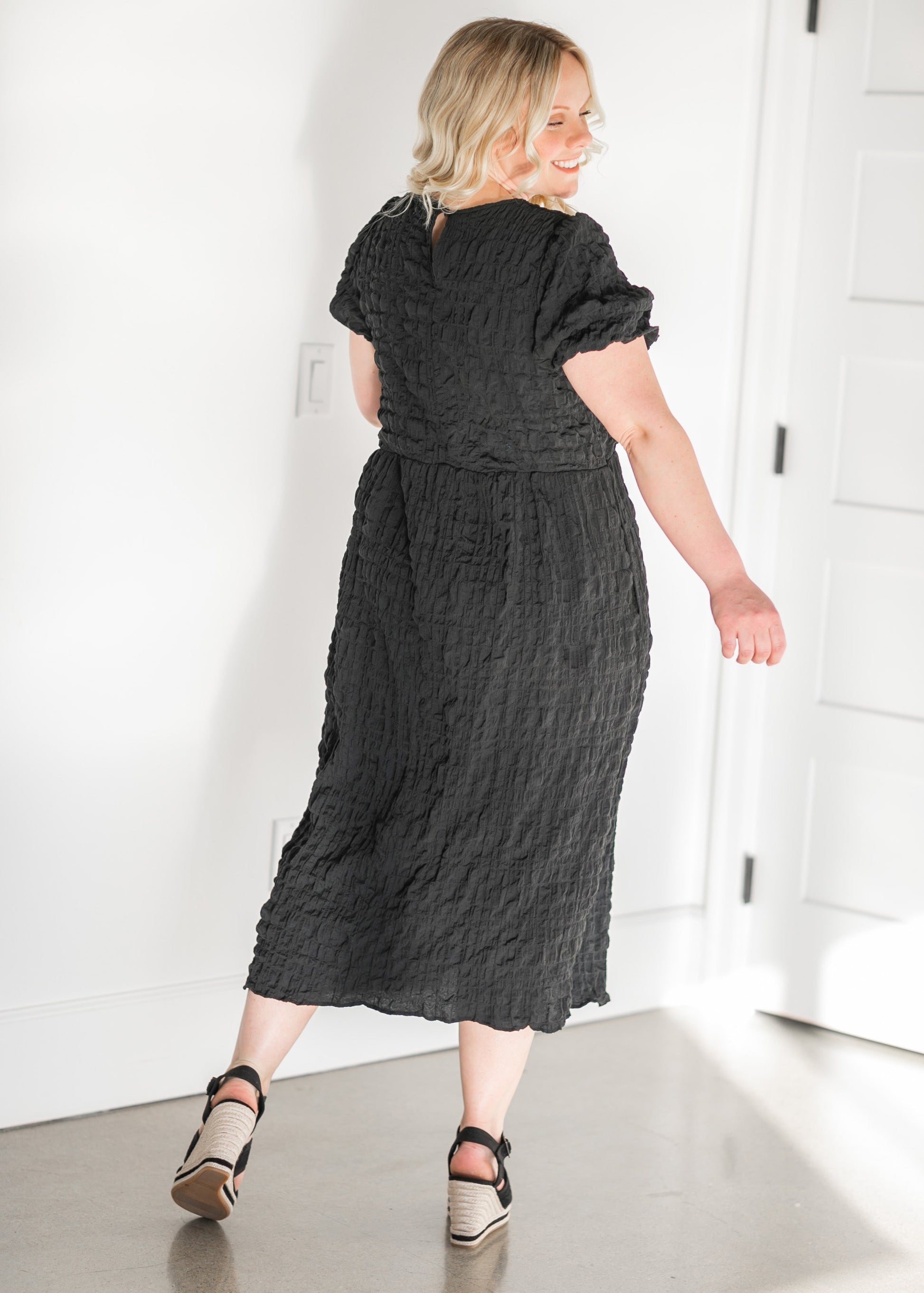 Tove Black Textured Midi Dress Dresses