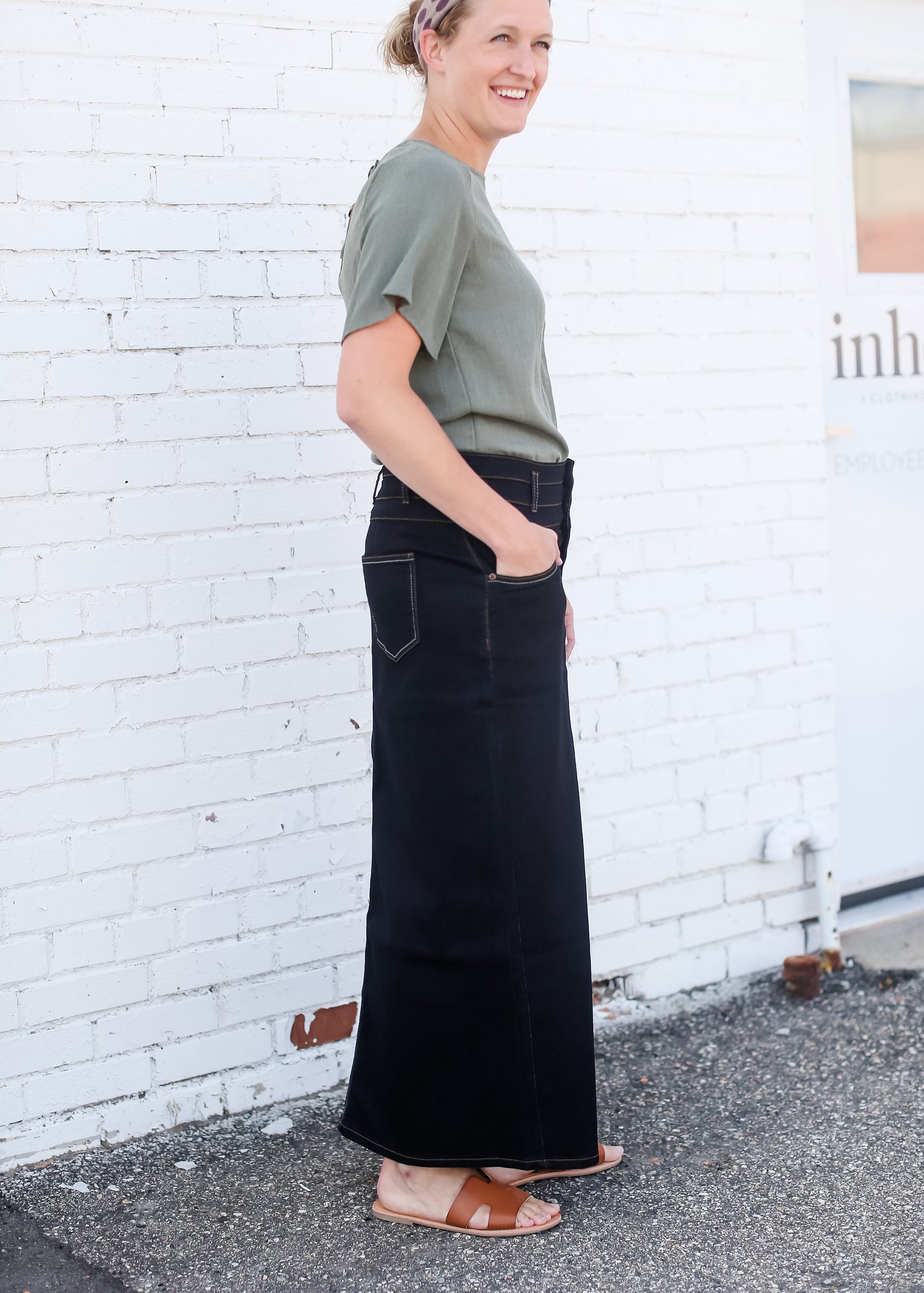 Triple Button Long A-Line Denim Skirt - FINAL SALE Skirts